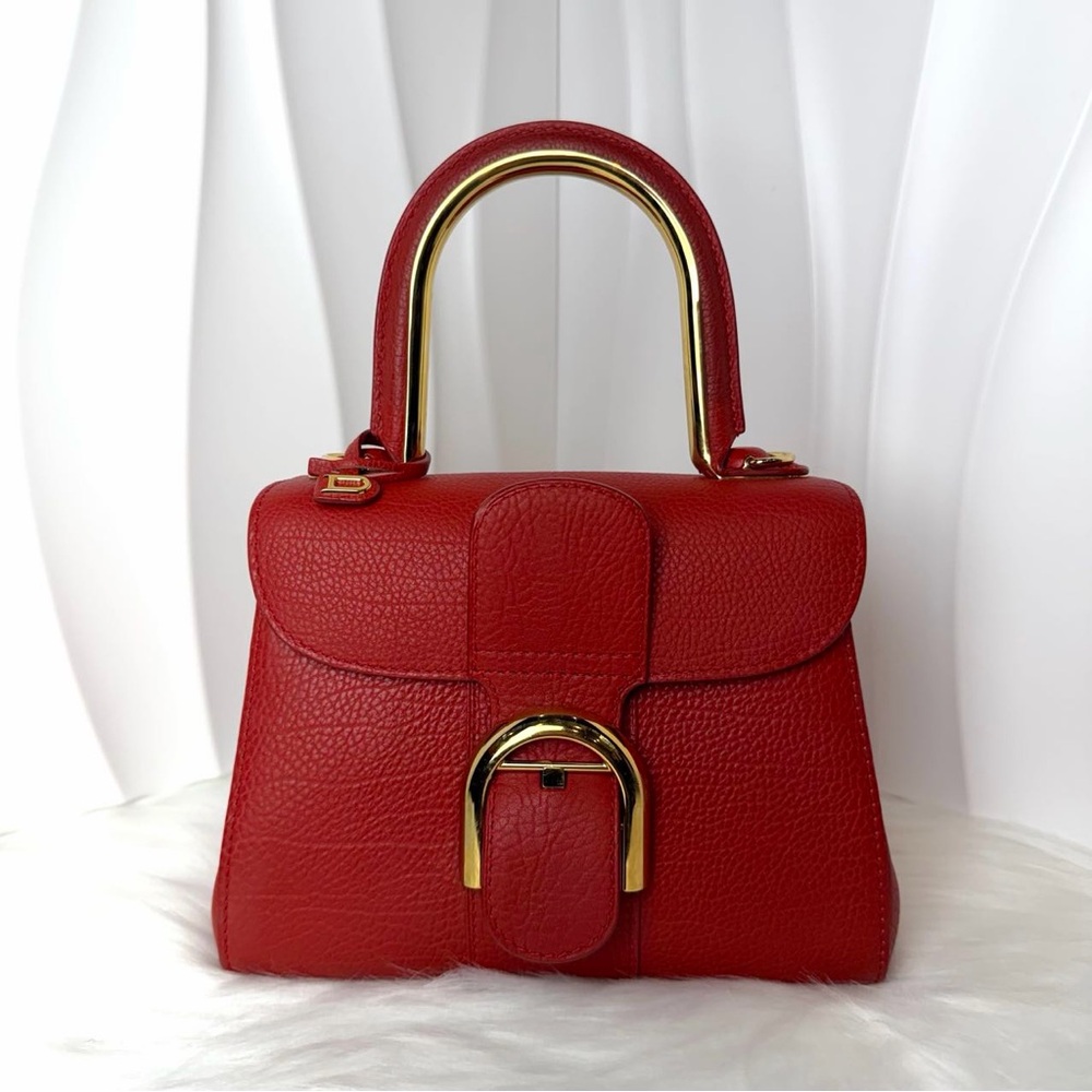 DELVAUX Brilliant Mini Handbag Red Grained Calfskin with Gold Hardware